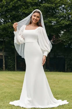 Sereia de Marfim Simples Backless Boho Vestido de Noiva