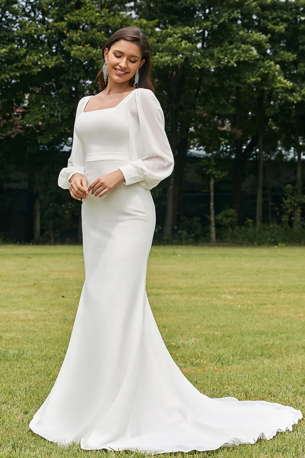 Sereia de Marfim Simples Backless Boho Vestido de Noiva