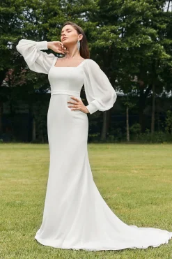 Sereia de Marfim Simples Backless Boho Vestido de Noiva
