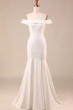 Sereia de Marfim Simples Lace-Up Back Long Vestido de Noiva