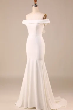 Sereia de Marfim Simples Lace-Up Back Long Vestido de Noiva