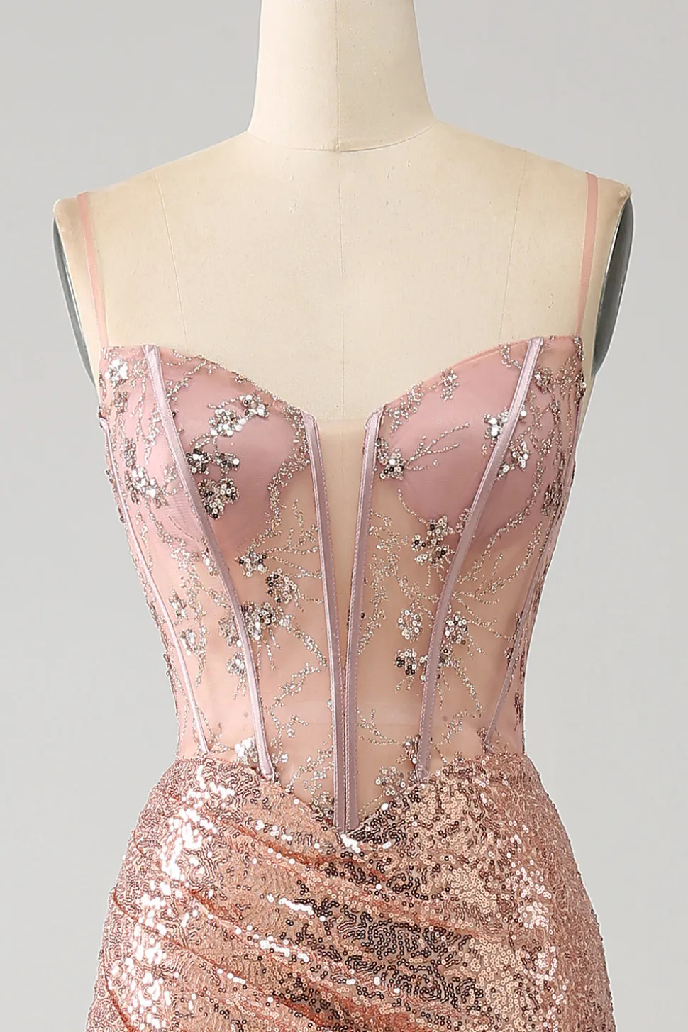 Sereia de ouro rosa frisado ruched lantejoulas espartilho vestido de baile com fenda lateral