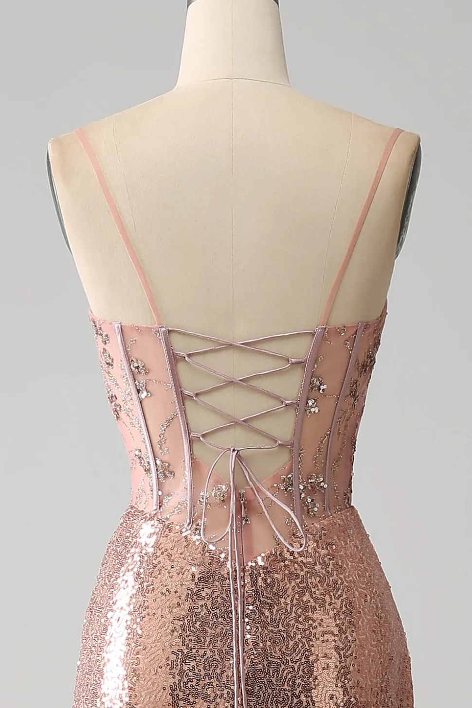 Sereia de ouro rosa frisado ruched lantejoulas espartilho vestido de baile com fenda lateral
