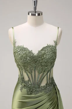Sereia de prata plissado puro longo espartilho cetim vestido de baile com fenda