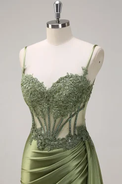 Sereia de prata plissado puro longo espartilho cetim vestido de baile com fenda