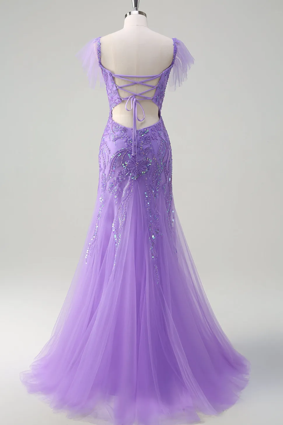 Sereia de tule roxo brilhante fora do ombro Vestido de baile de lantejoulas com fenda