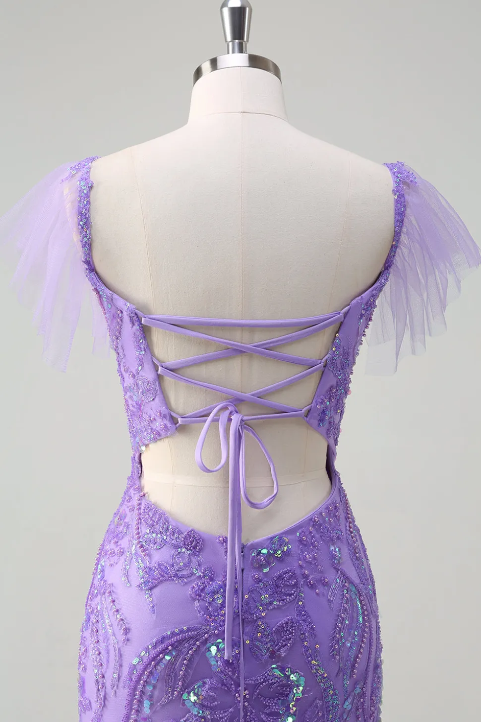 Sereia de tule roxo brilhante fora do ombro Vestido de baile de lantejoulas com fenda