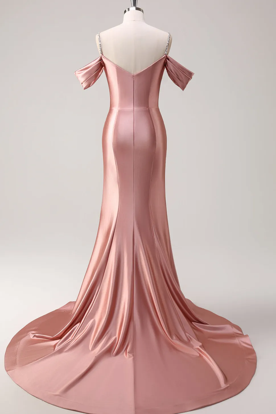Sereia Dourada Brilhante Ombro Frio Sequined Ruched Cetim Long Prom Dress