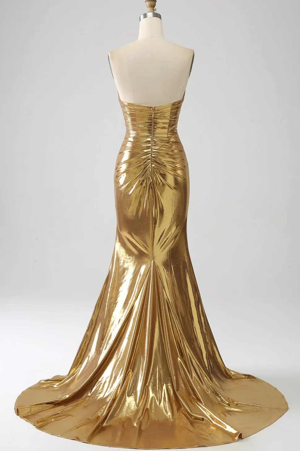 Sereia Dourada Strapless Long Prom Dress com Fenda