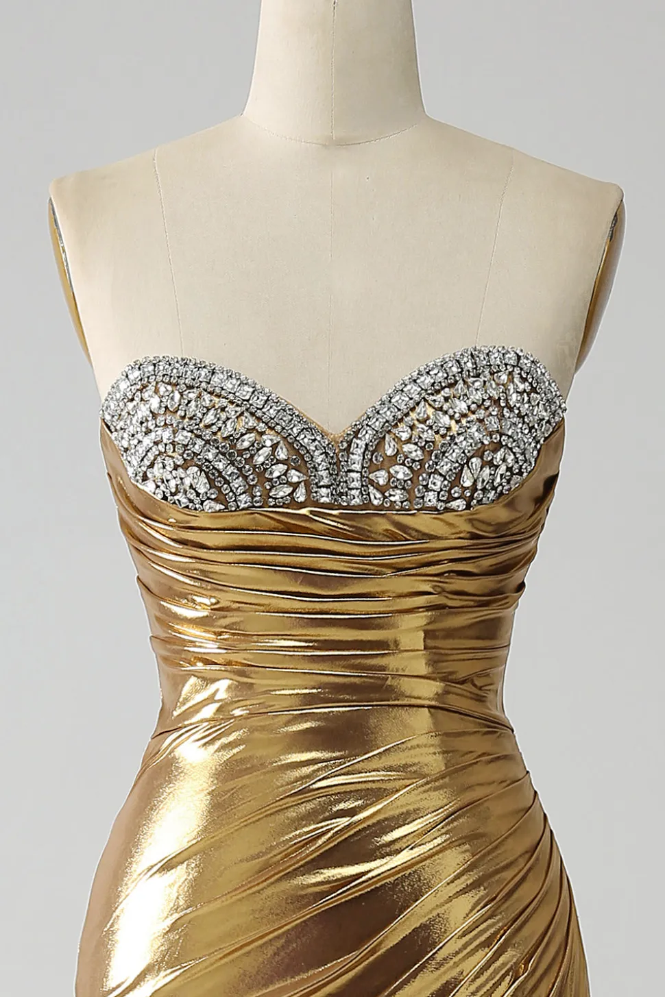 Sereia Dourada Strapless Long Prom Dress com Fenda