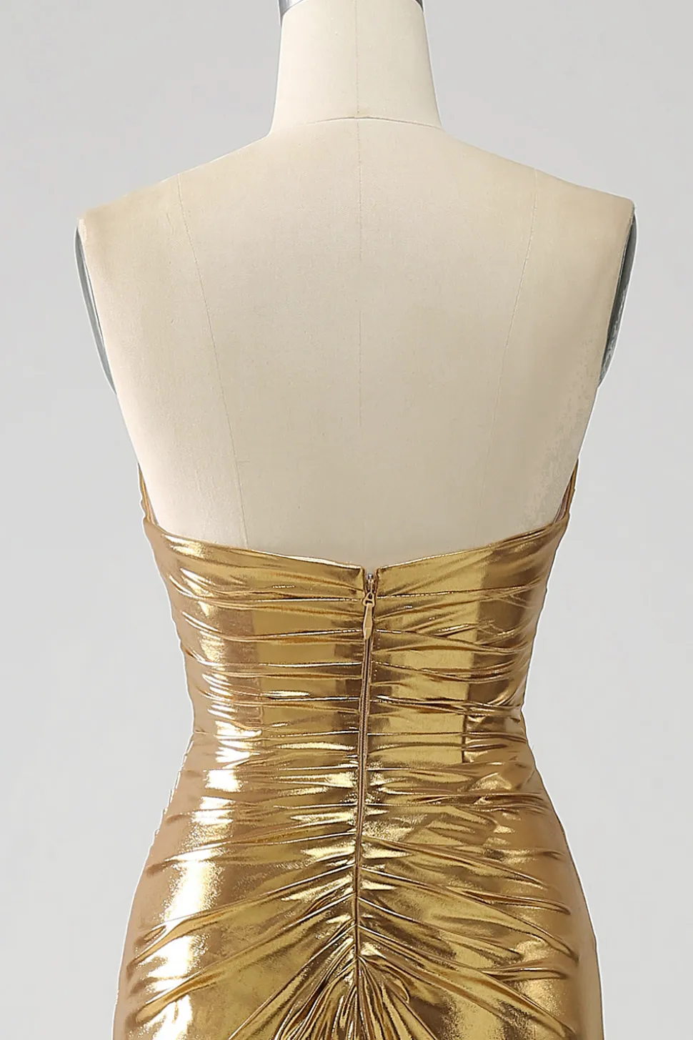 Sereia Dourada Strapless Long Prom Dress com Fenda