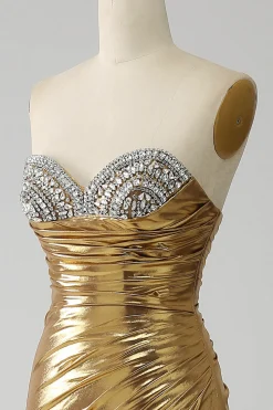 Sereia Dourada Strapless Long Prom Dress com Fenda