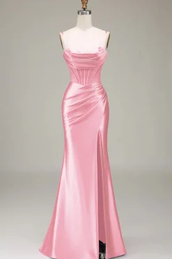 Sereia elegante alças espaguete roxo espartilho vestido de baile com frente dividida