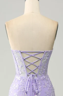 Sereia Elegante Querida Espartilho Azul Claro Vestido de Baile de Formatura com Apliques