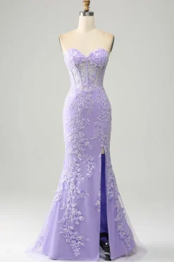 Sereia Elegante Querida Espartilho Azul Claro Vestido de Baile de Formatura com Apliques