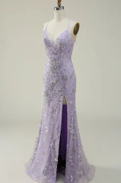 Sereia Esparguete Alças Roxo Vestido de Baile