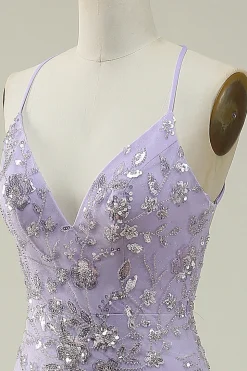 Sereia Esparguete Alças Roxo Vestido de Baile