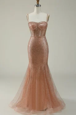 Sereia Esparguete Correias Blush Vestido Cerimónia