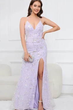 Sereia Esparguete Correias Roxo Vestido de Baile
