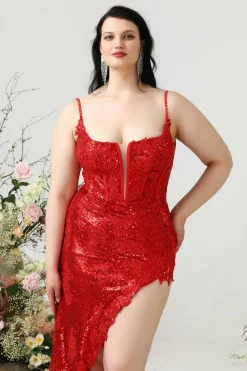 Sereia Esparguete Correias Vermelho Lantejoulas Vestido de Festa