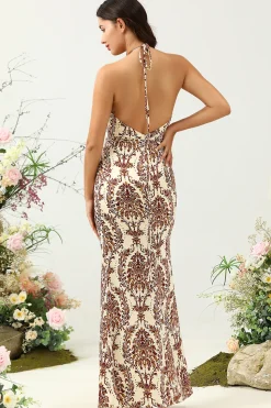 Sereia Estampado Castanho Vestido de Dama de Honor