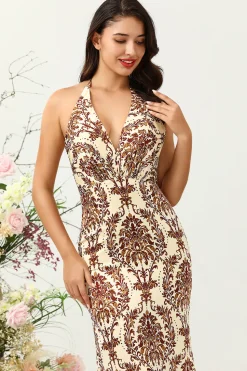 Sereia Estampado Castanho Vestido de Dama de Honor
