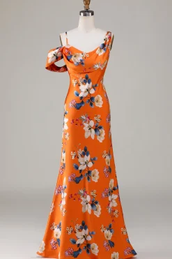 Sereia Estampado Flor Laranja Vestido de Dama de Honor