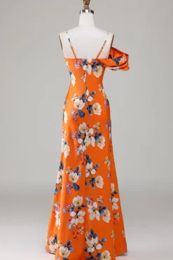 Sereia Estampado Flor Laranja Vestido de Dama de Honor