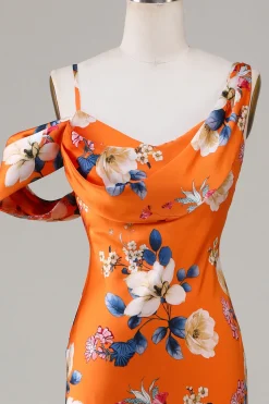 Sereia Estampado Flor Laranja Vestido de Dama de Honor
