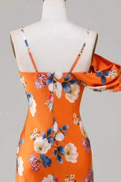 Sereia Estampado Flor Laranja Vestido de Dama de Honor