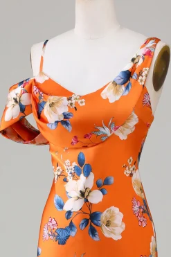 Sereia Estampado Flor Laranja Vestido de Dama de Honor
