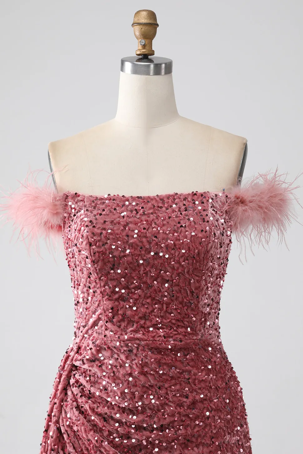 Sereia Fora do Ombro Blush Sequins Prom Dress com Fenda