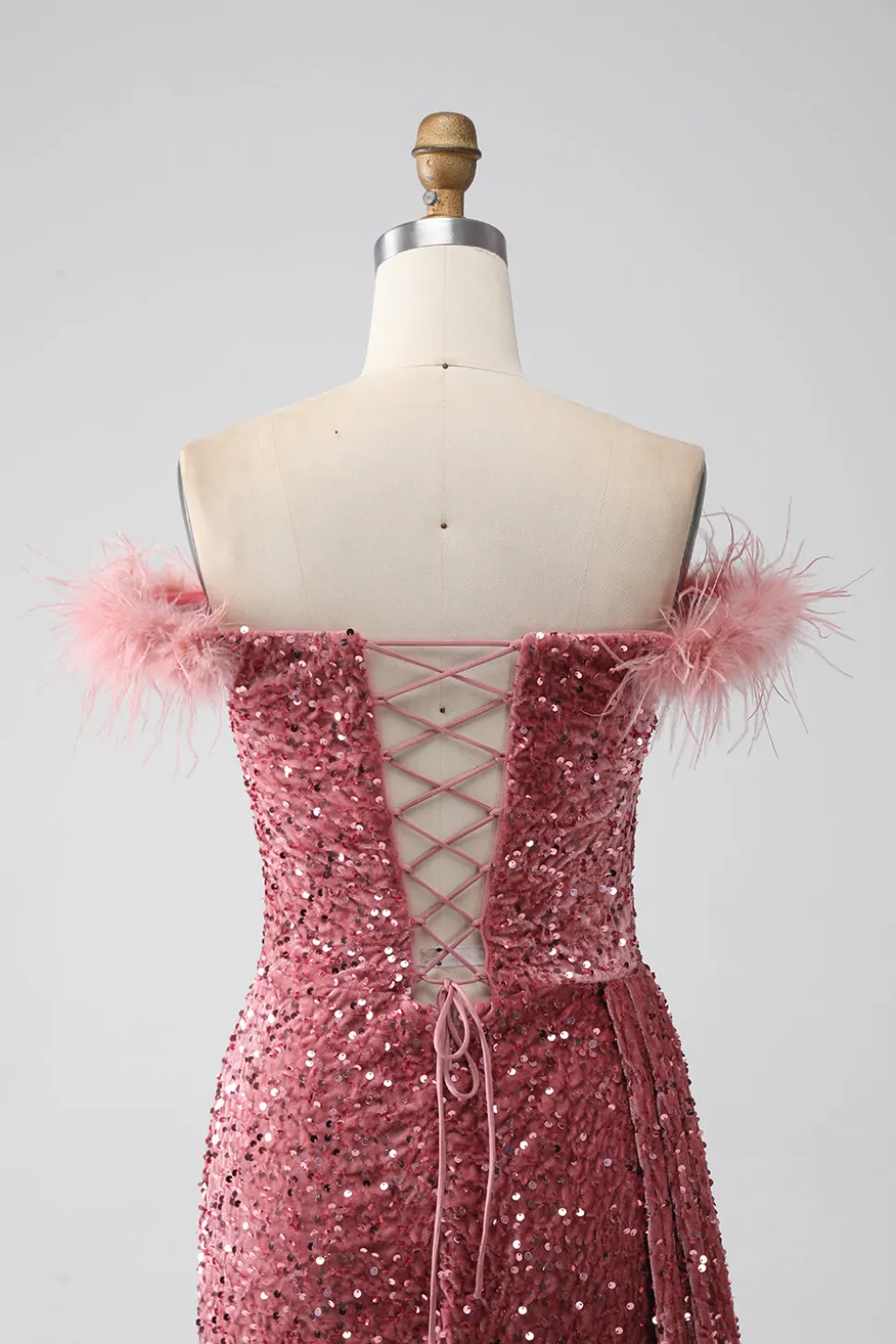 Sereia Fora do Ombro Blush Sequins Prom Dress com Fenda