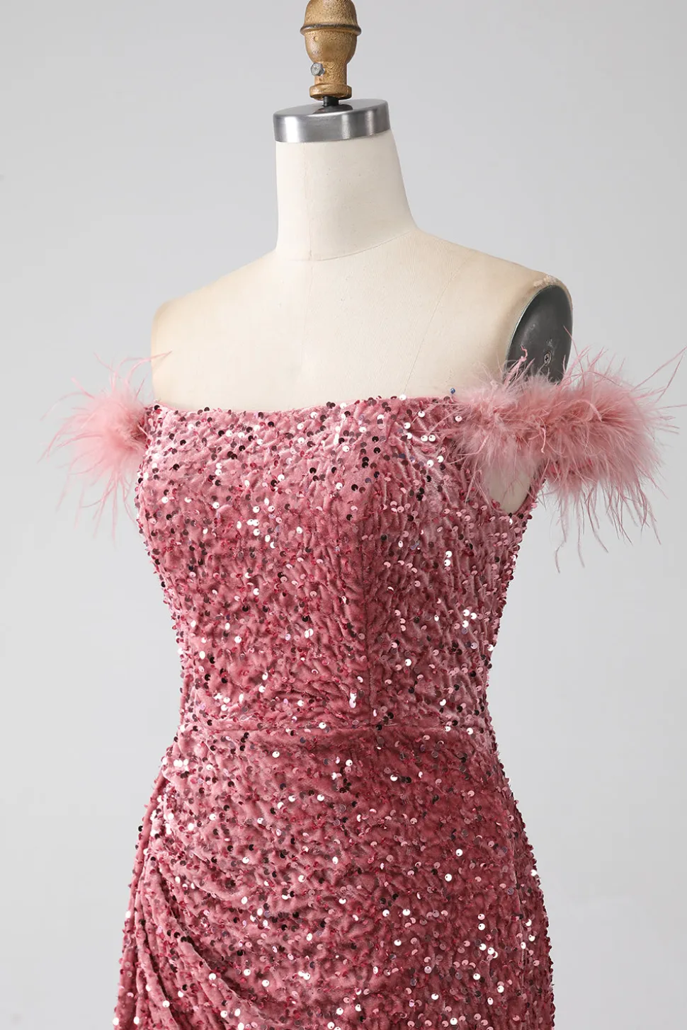 Sereia Fora do Ombro Blush Sequins Prom Dress com Fenda