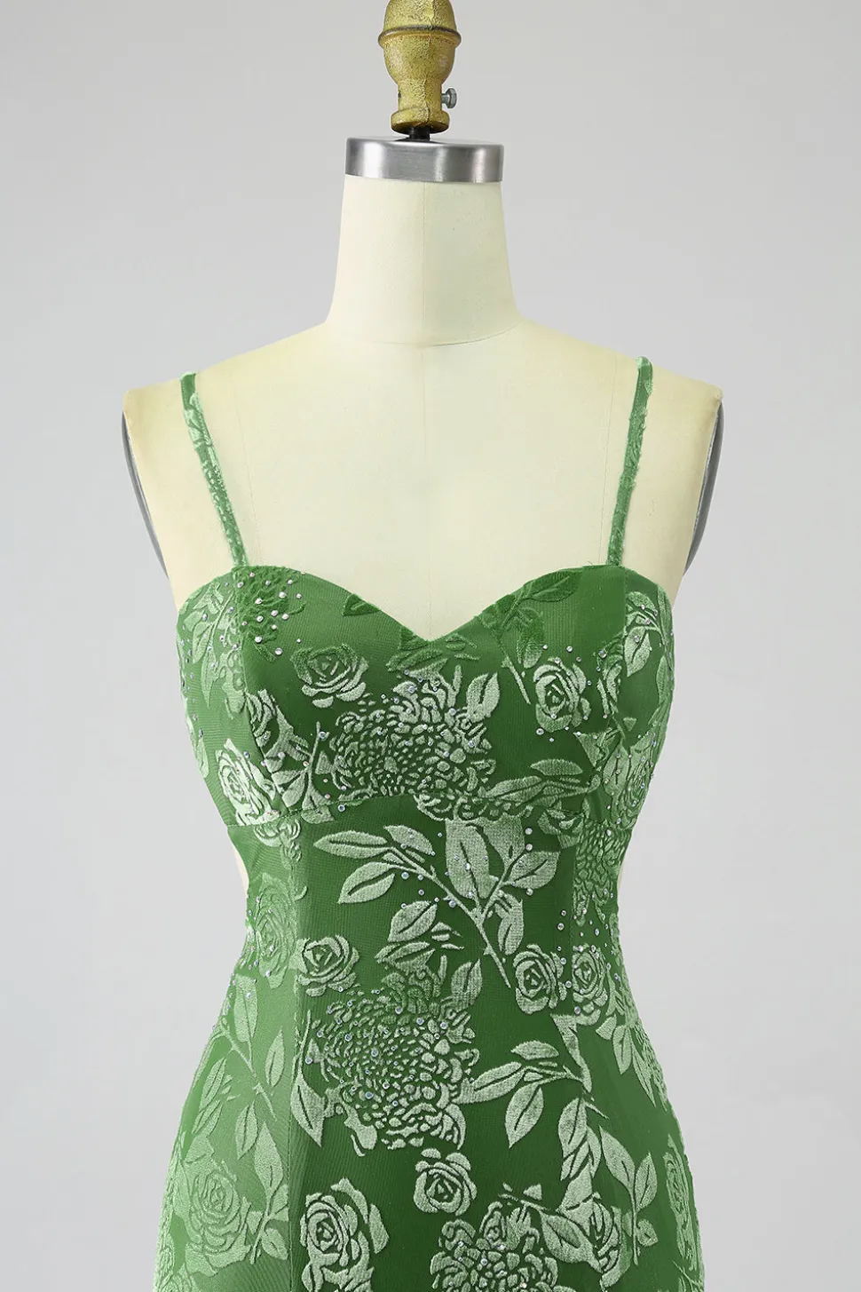 Sereia fora do ombro Olive estampado vestido longo baile de formatura com frente dividida