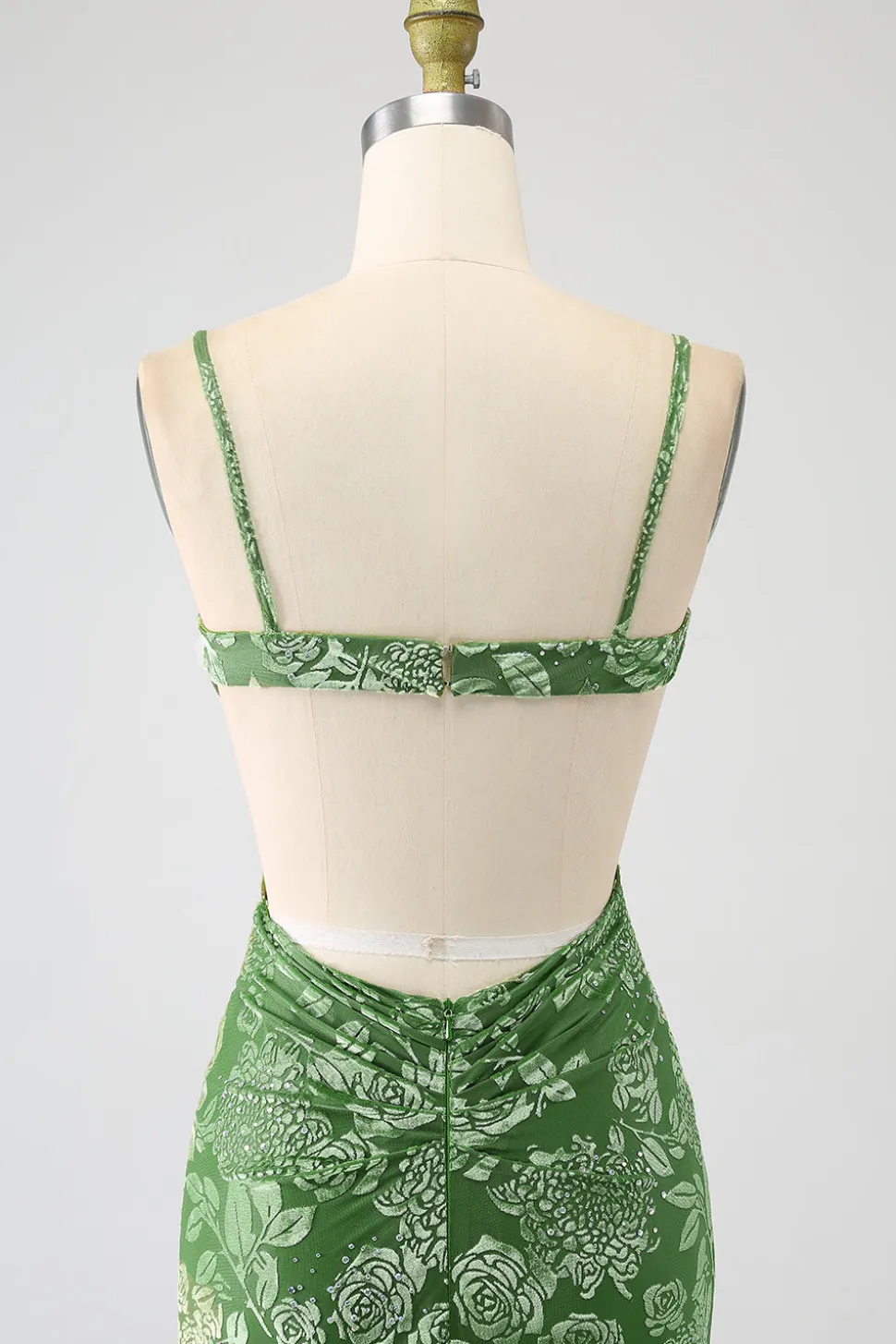 Sereia fora do ombro Olive estampado vestido longo baile de formatura com frente dividida