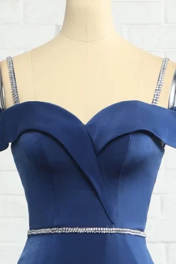 Sereia fora do ombro vestido de dama de honra da marinha com missangas