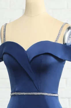 Sereia fora do ombro vestido de dama de honra da marinha com missangas