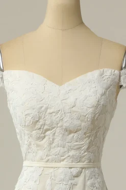 Sereia fora do ombro vestido de casamento branco com apliques