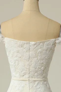 Sereia fora do ombro vestido de casamento branco com apliques