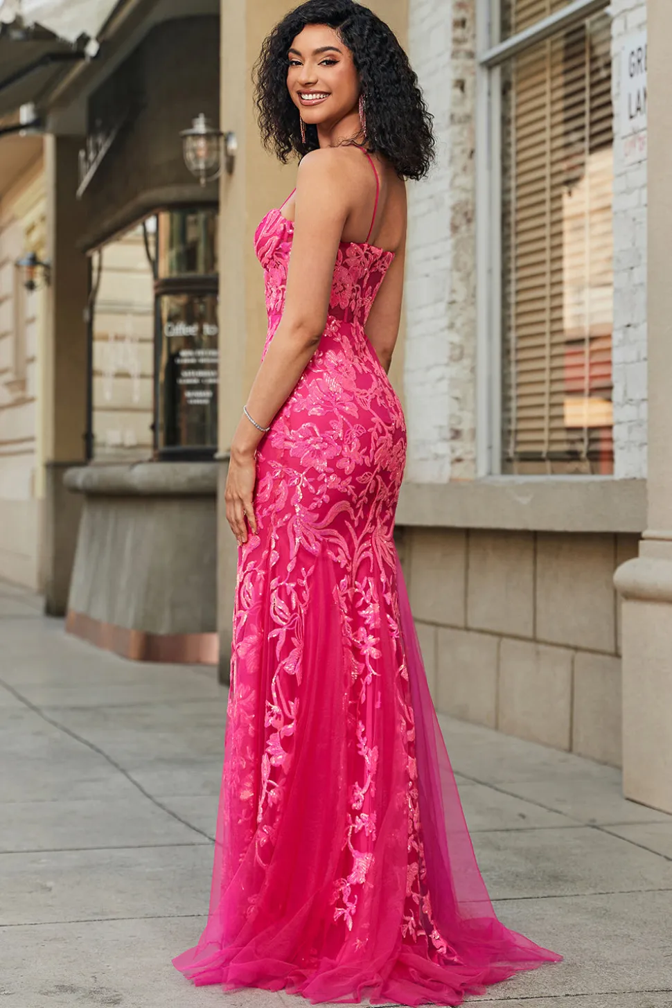 Sereia Fuchsia Vestido Longo Baile com Apliques