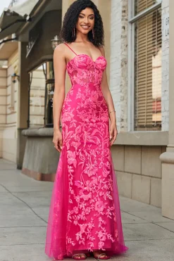 Sereia Fuchsia Vestido Longo Baile com Apliques