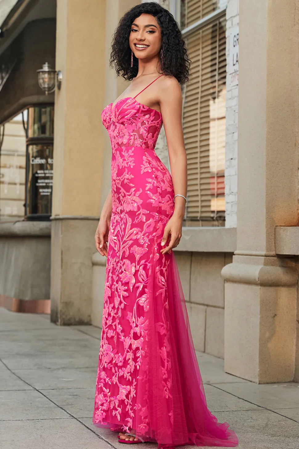 Sereia Fuchsia Vestido Longo Baile com Apliques