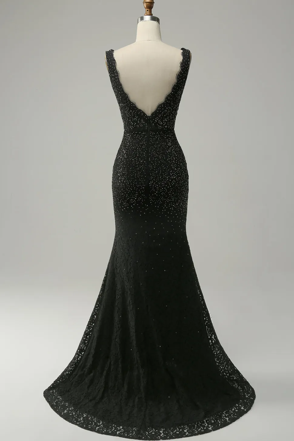 Sereia Gola em V Preto Vestido de Festa