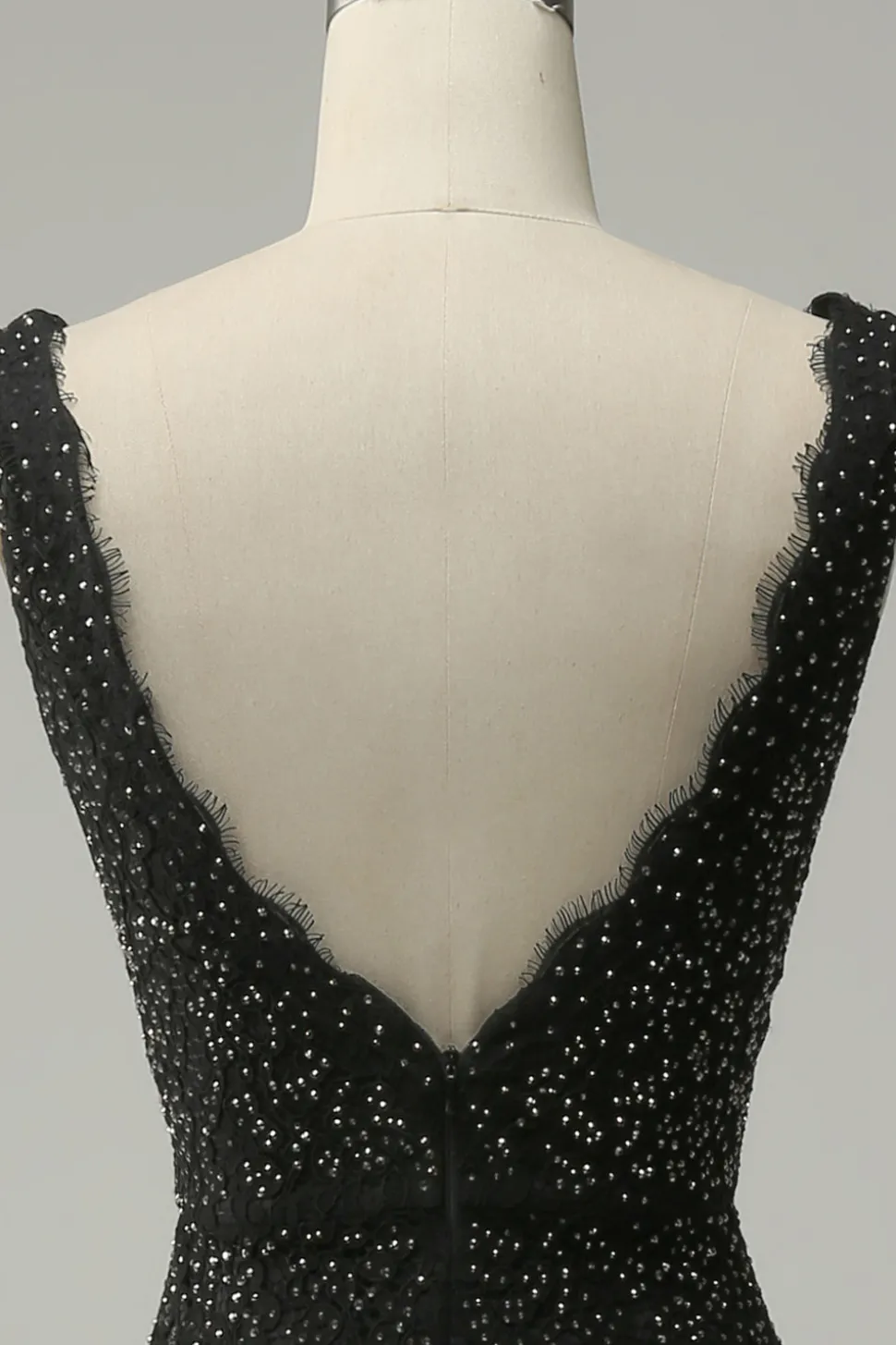Sereia Gola em V Preto Vestido de Festa