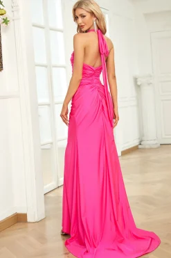 Sereia Halter Fuchsia Vestido de Festa