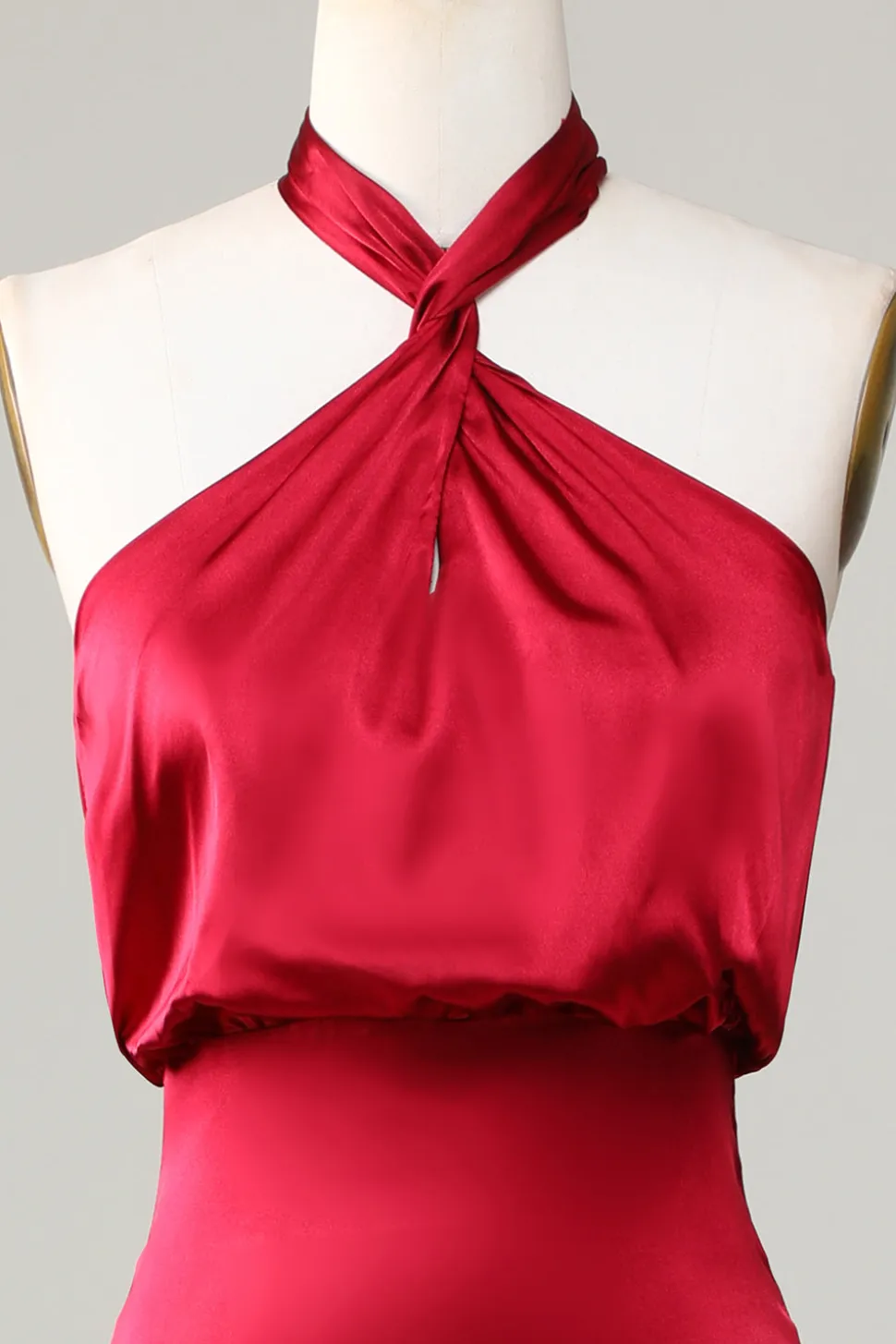 Sereia Halter Sem Mangas Borgonha Vestido de Dama de Honor