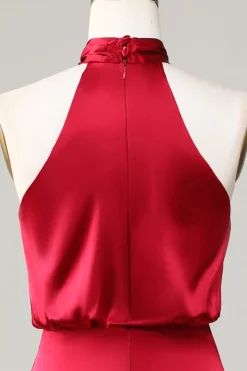 Sereia Halter Sem Mangas Borgonha Vestido de Dama de Honor