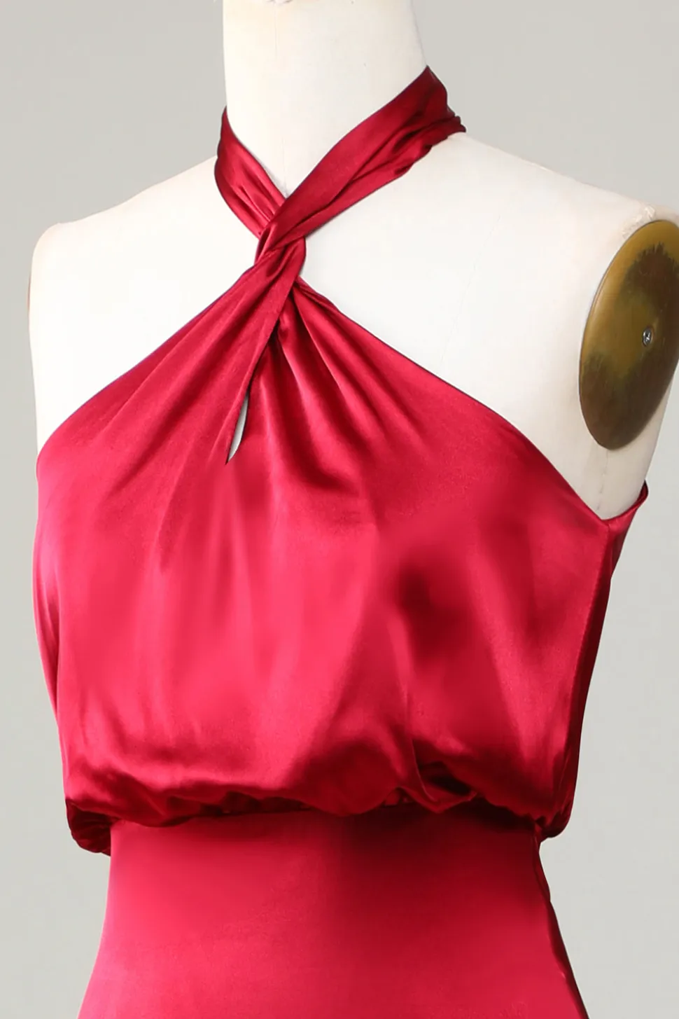 Sereia Halter Sem Mangas Borgonha Vestido de Dama de Honor