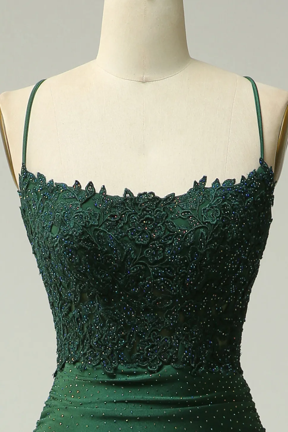 Sereia Halter Verde Escuro Vestido de Noite Com Apliques
